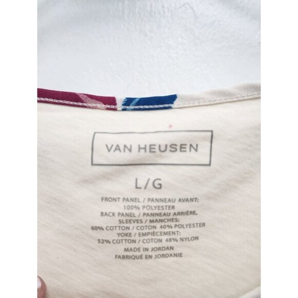 Van Heusen Womens Floral Print Top Large Cream Red Mixed Media Lace Contrast - Picture 4 of 6